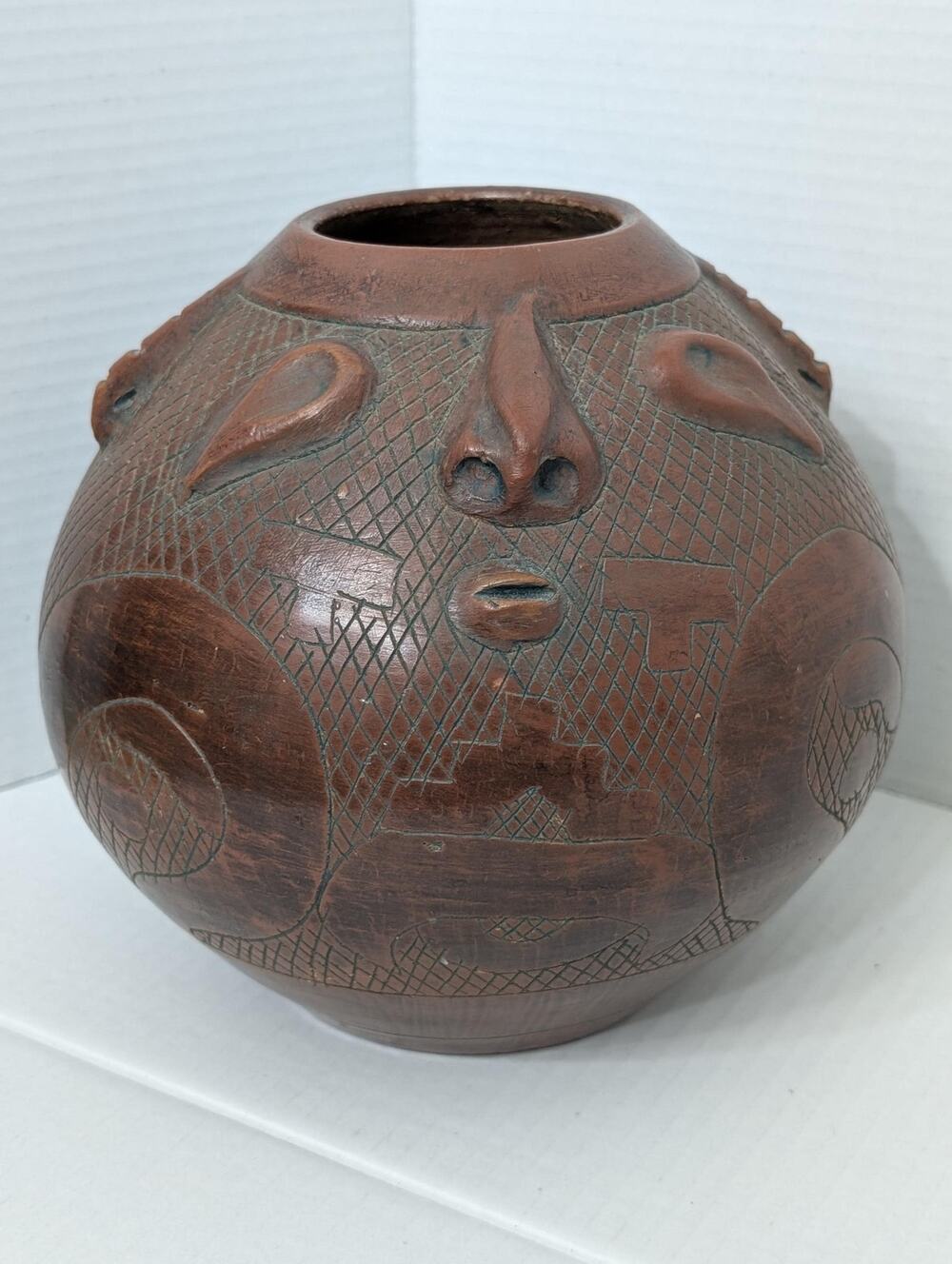 Vintage Marajoara Terracotta Pottery Face Vessel Brazilian Amazonian Clay Pot